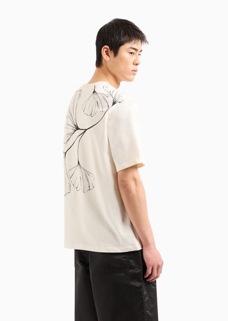 White Emporio Armani Heavyweight Jersey T-shirt With Nature Print | EA-SN58756