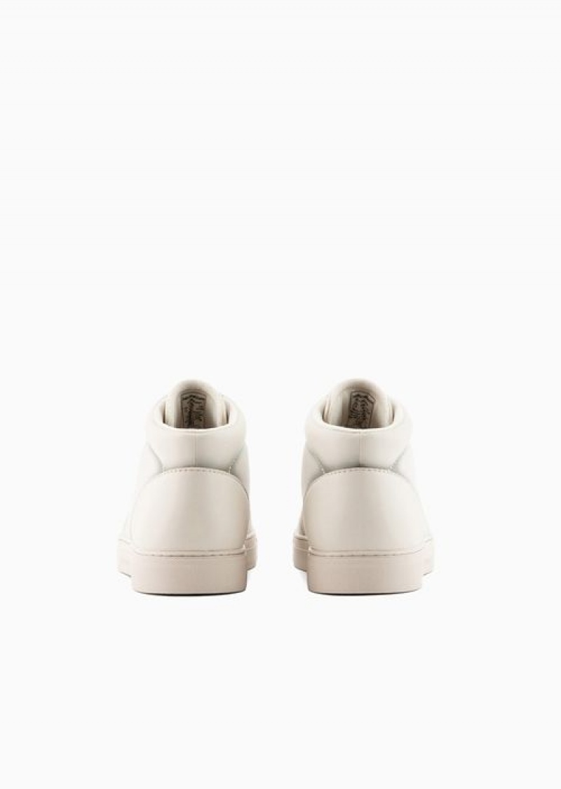 White Emporio Armani High-top Sneakers With Micro-perforated Details | EA-SN58949