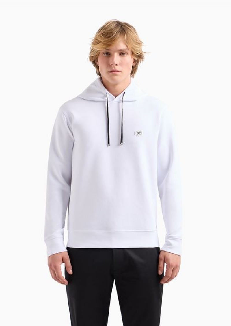 White Emporio Armani Hooded Sweatshirt With Micro Logo Patch | EA-SN58533