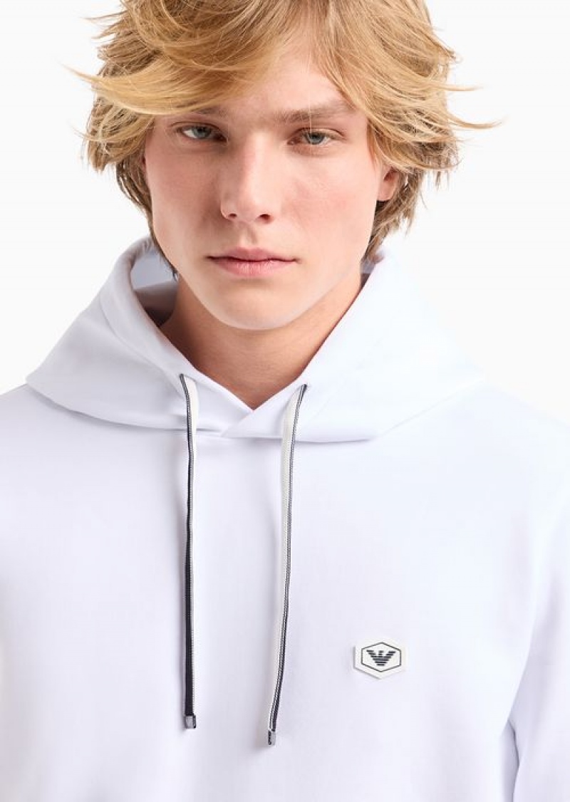 White Emporio Armani Hooded Sweatshirt With Micro Logo Patch | EA-SN58533