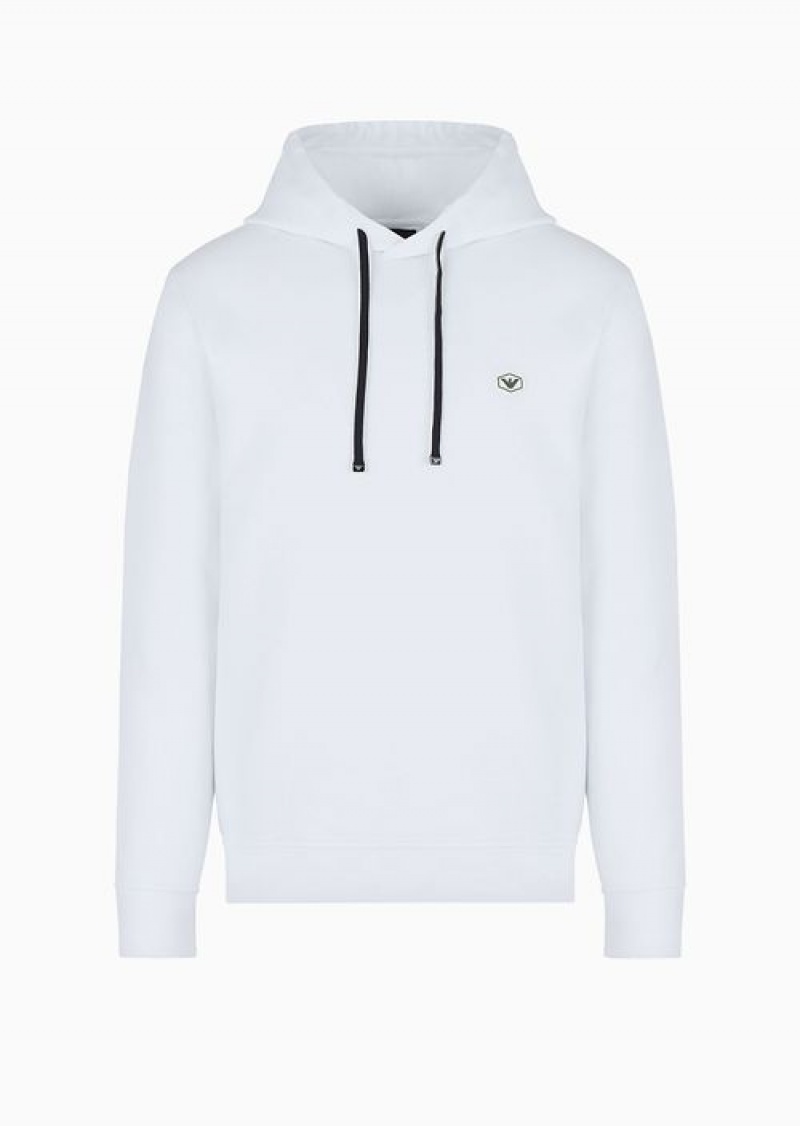 White Emporio Armani Hooded Sweatshirt With Micro Logo Patch | EA-SN58533