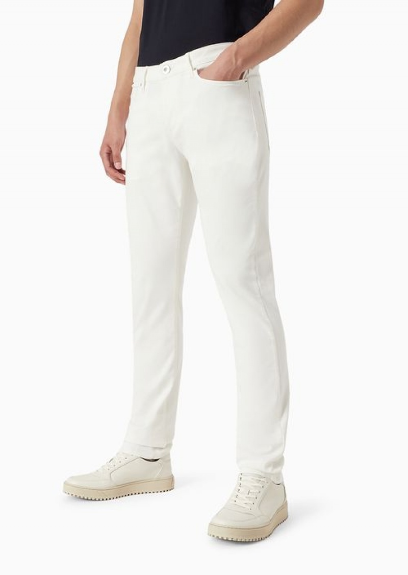 White Emporio Armani J06 Comfort Stretch-gabardine, Slim-fit Trousers | EA-SN57999