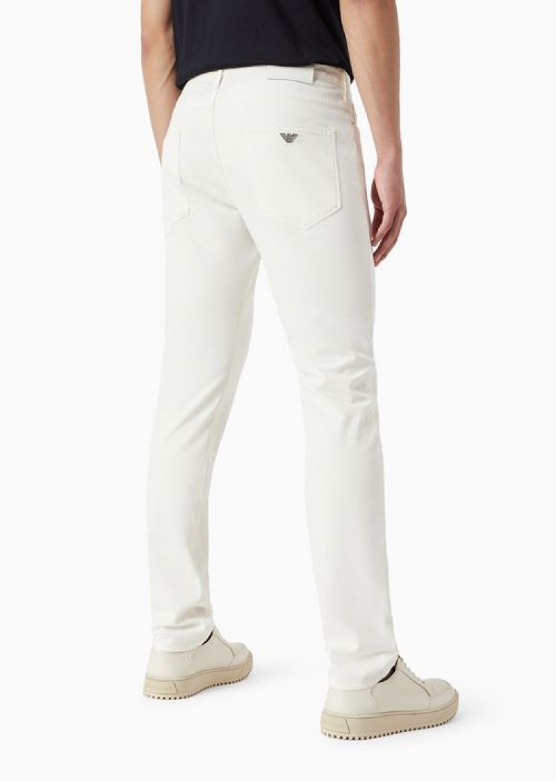 White Emporio Armani J06 Comfort Stretch-gabardine, Slim-fit Trousers | EA-SN57999