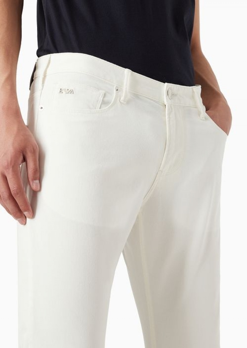 White Emporio Armani J06 Comfort Stretch-gabardine, Slim-fit Trousers | EA-SN57999