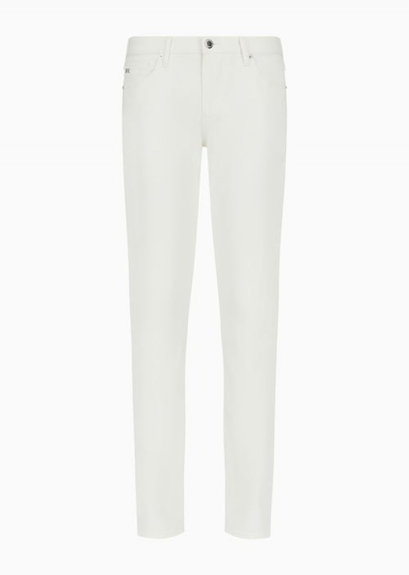 White Emporio Armani J06 Comfort Stretch-gabardine, Slim-fit Trousers | EA-SN57999