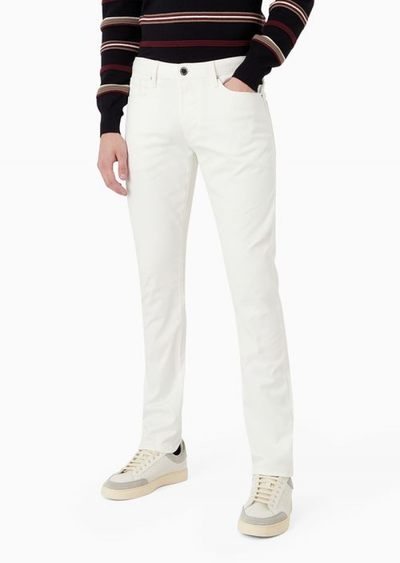 White Emporio Armani J06 Stretch-twill Slim-fit Trousers | EA-SN58000