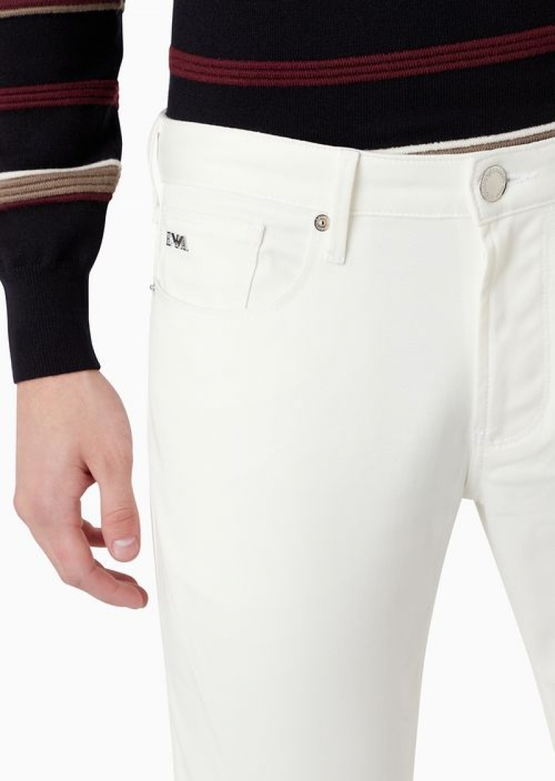 White Emporio Armani J06 Stretch-twill Slim-fit Trousers | EA-SN58000