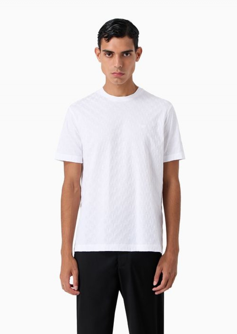 White Emporio Armani Jacquard Jersey T-shirt With Op-art Motif | EA-SN58680