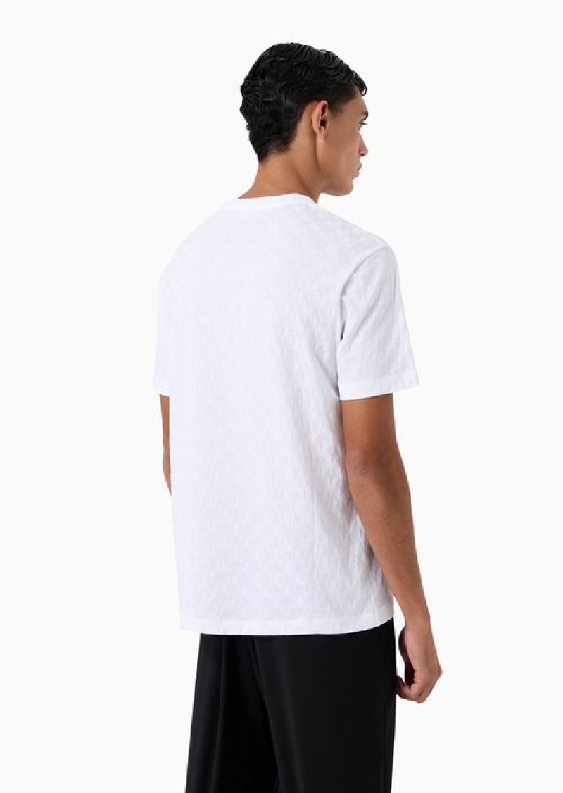 White Emporio Armani Jacquard Jersey T-shirt With Op-art Motif | EA-SN58680