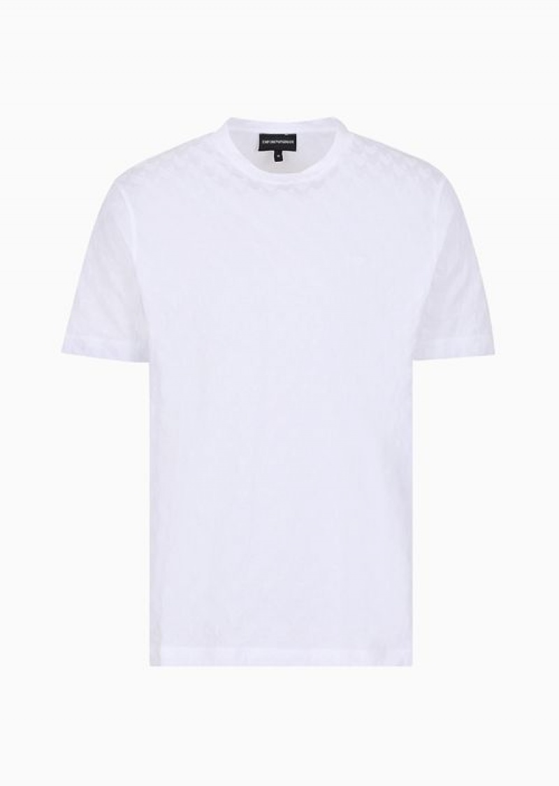 White Emporio Armani Jacquard Jersey T-shirt With Op-art Motif | EA-SN58680