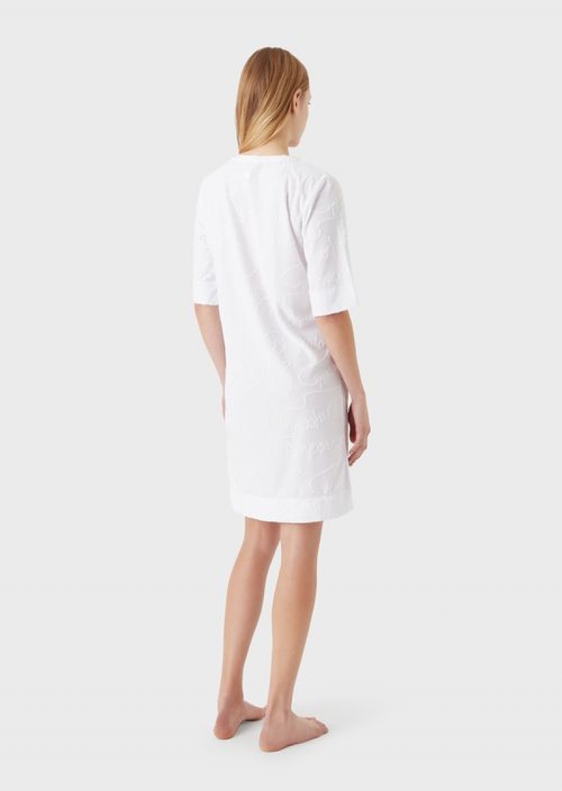 White Emporio Armani Jacquard Logomania Jersey Beach Dress | EA-SN57077