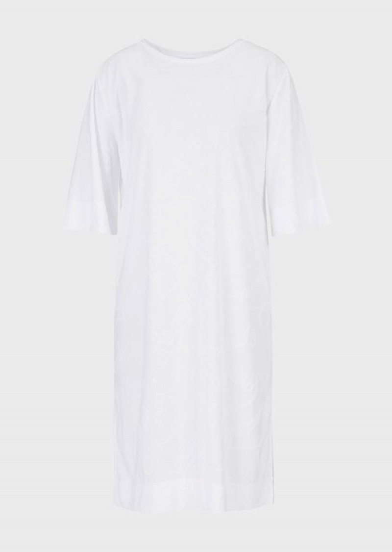 White Emporio Armani Jacquard Logomania Jersey Beach Dress | EA-SN57077