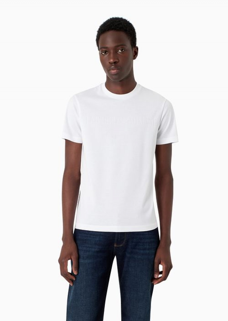 White Emporio Armani Jersey T-shirt With Jacquard Logo | EA-SN58675