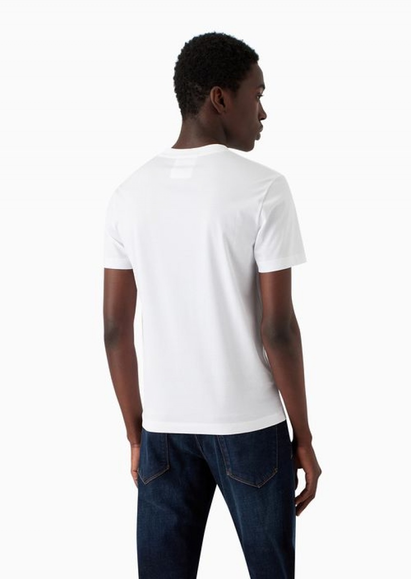 White Emporio Armani Jersey T-shirt With Jacquard Logo | EA-SN58675