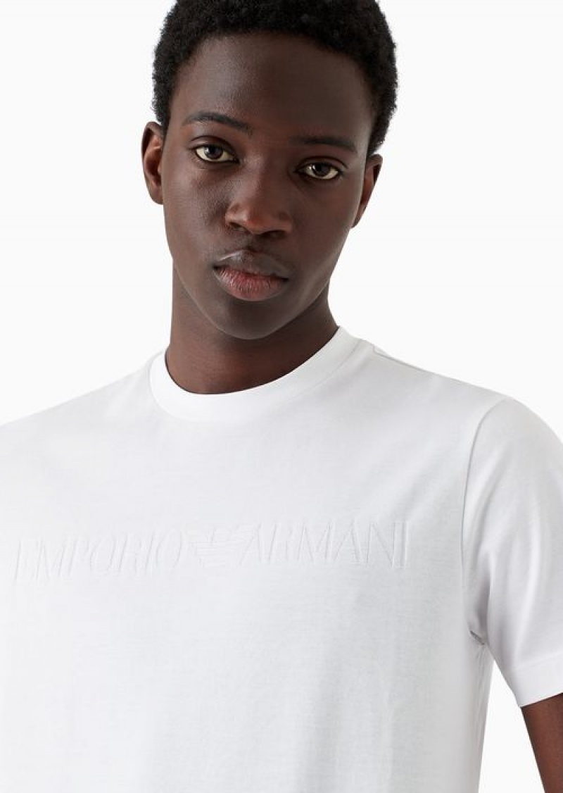 White Emporio Armani Jersey T-shirt With Jacquard Logo | EA-SN58675