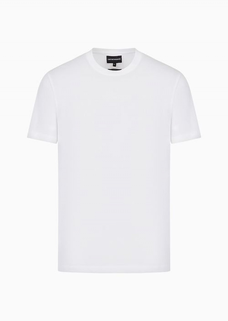 White Emporio Armani Jersey T-shirt With Jacquard Logo | EA-SN58675