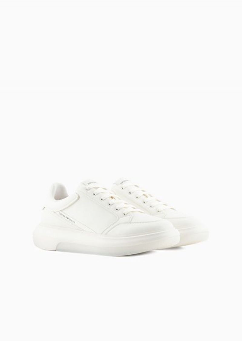 White Emporio Armani Leather Sneakers With Side Logo | EA-SN58936