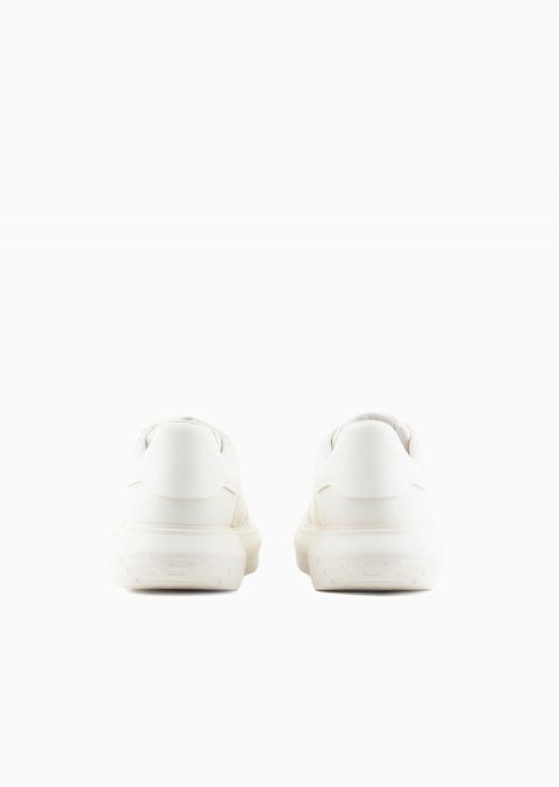 White Emporio Armani Leather Sneakers With Side Logo | EA-SN58936