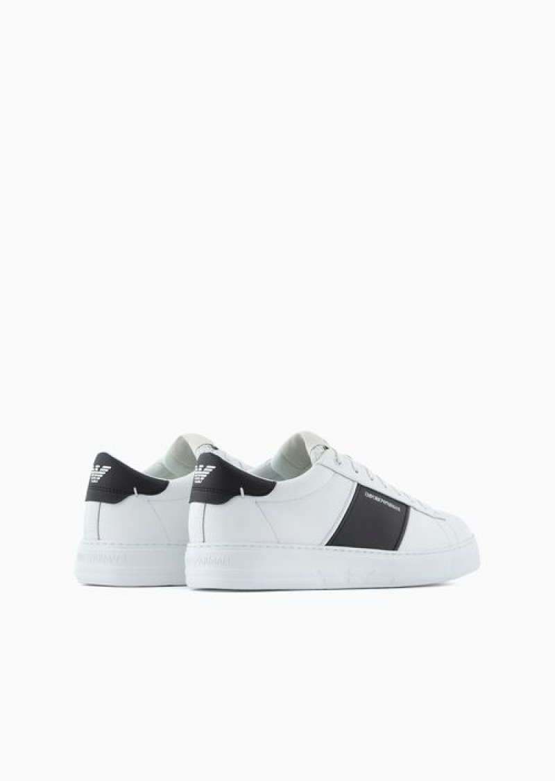 White Emporio Armani Leather Sneakers With Rubber Details | EA-SN58967