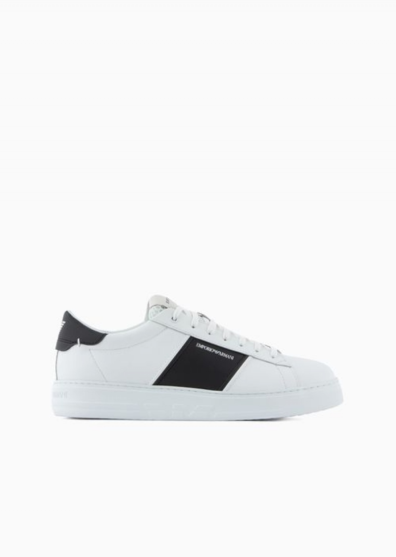 White Emporio Armani Leather Sneakers With Rubber Details | EA-SN58967