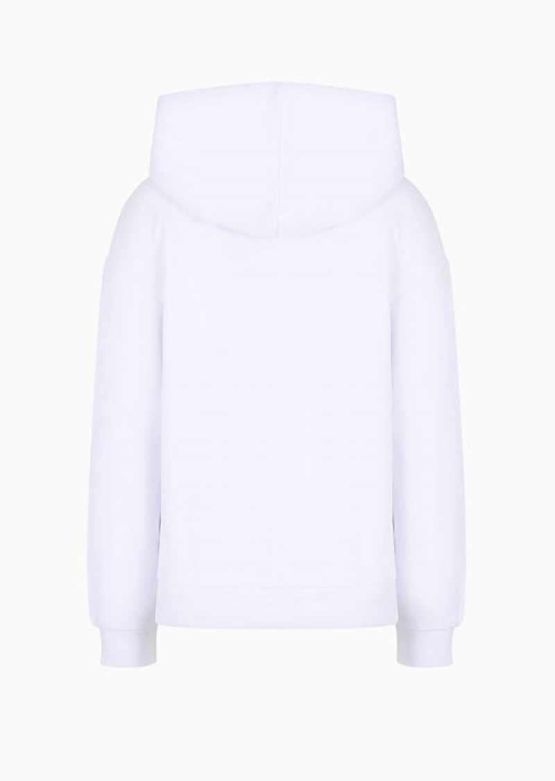 White Emporio Armani Logo Series Organic-cotton Hooded Sweatshirt With Rhinestone Logo | EA7-SN59576