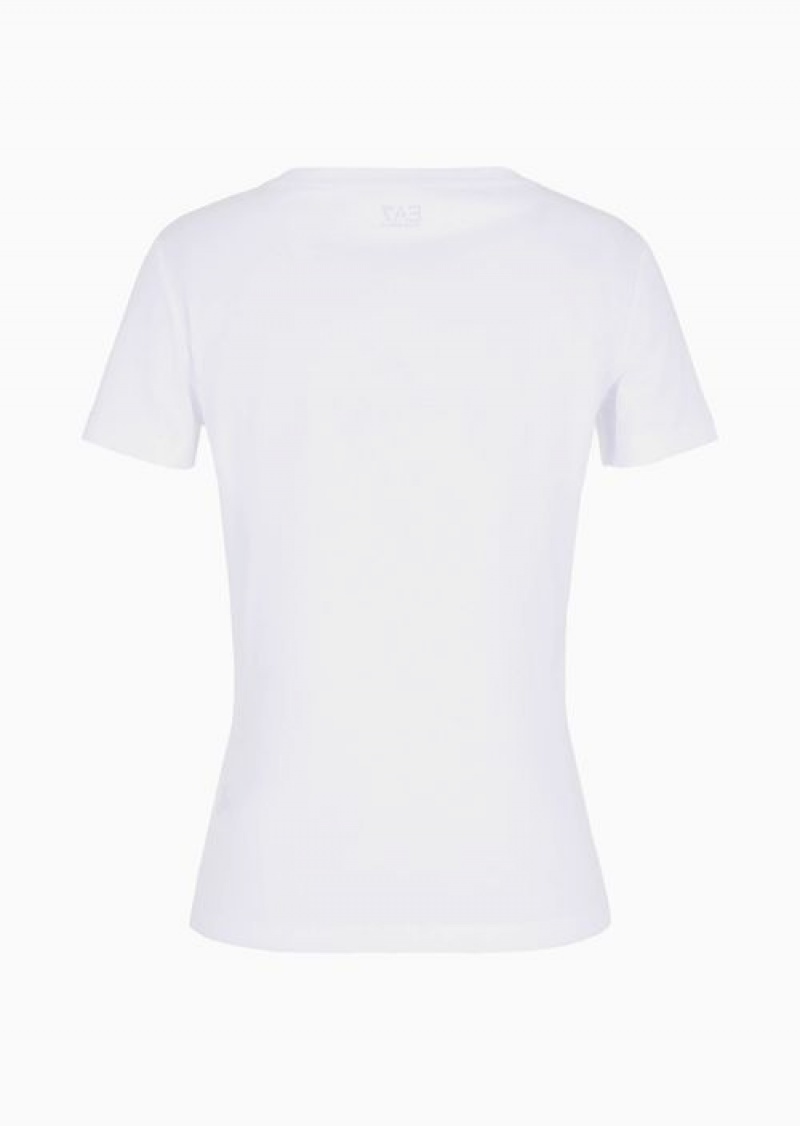 White Emporio Armani Logo Series Organic-cotton T-shirt With A Rhinestone Logo | EA7-SN59639