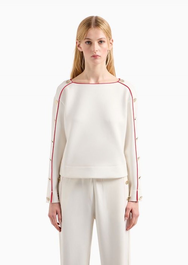 White Emporio Armani Lunar New Year Boat-neck Sweatshirt With Golden Buttons | EA-SN56718