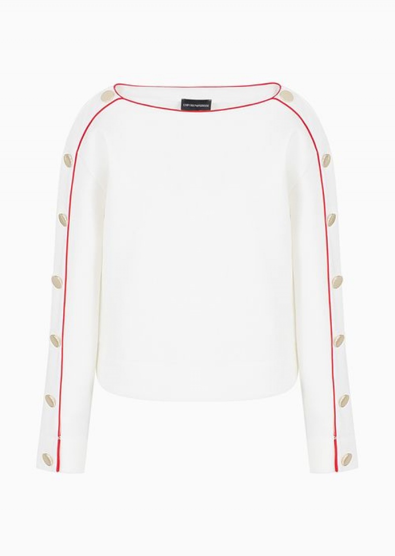 White Emporio Armani Lunar New Year Boat-neck Sweatshirt With Golden Buttons | EA-SN56718