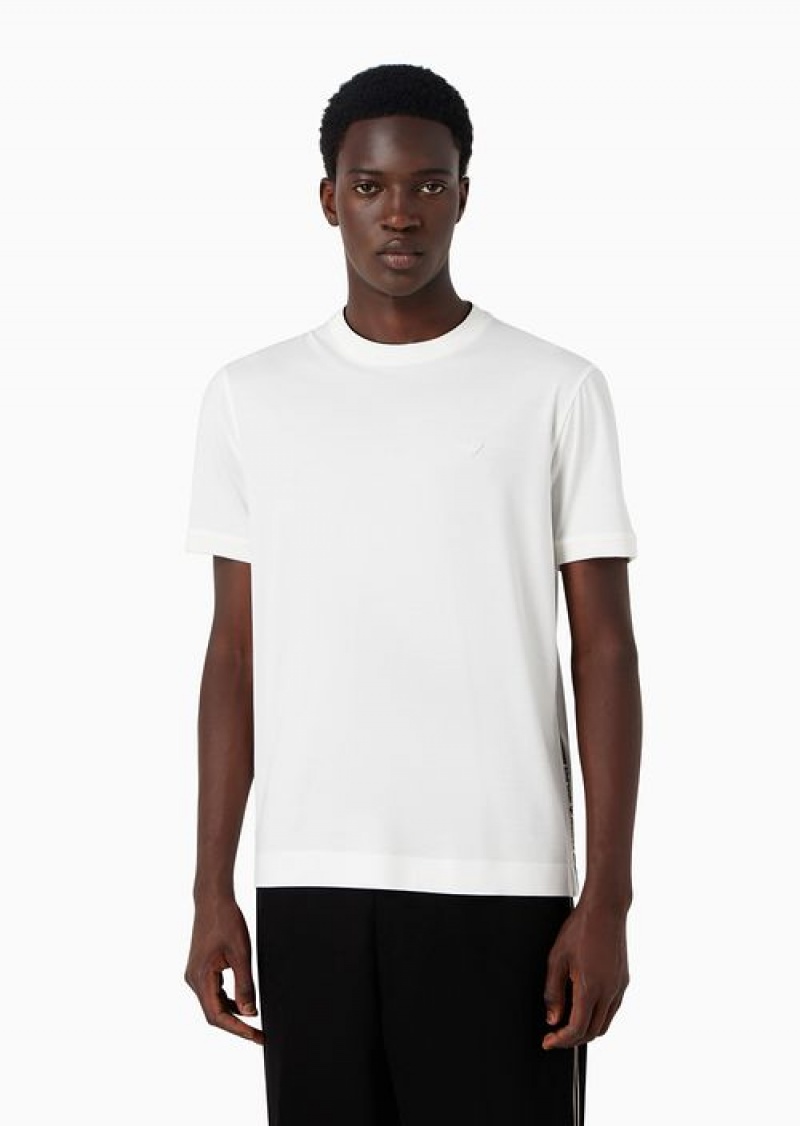 White Emporio Armani Lyocell-blend Jersey T-shirt With Asv Jacquard Logo | EA-SN58631