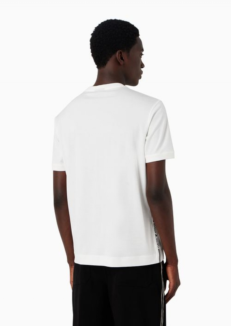 White Emporio Armani Lyocell-blend Jersey T-shirt With Asv Jacquard Logo | EA-SN58631