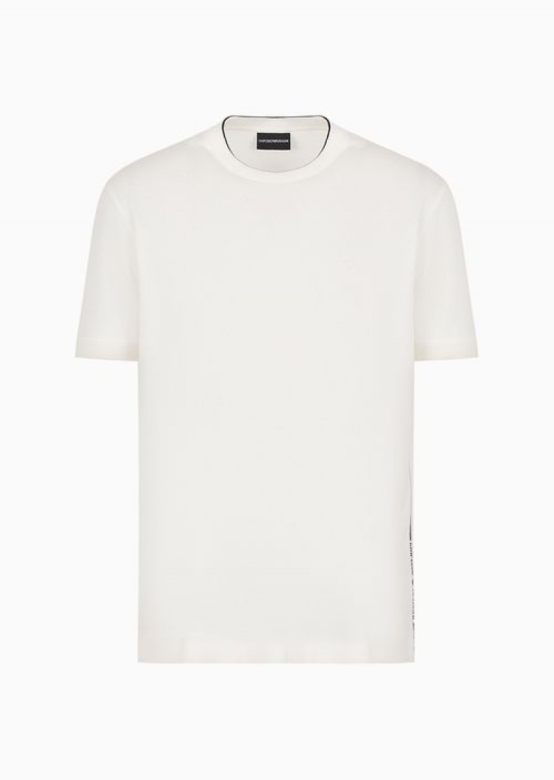 White Emporio Armani Lyocell-blend Jersey T-shirt With Asv Jacquard Logo | EA-SN58631