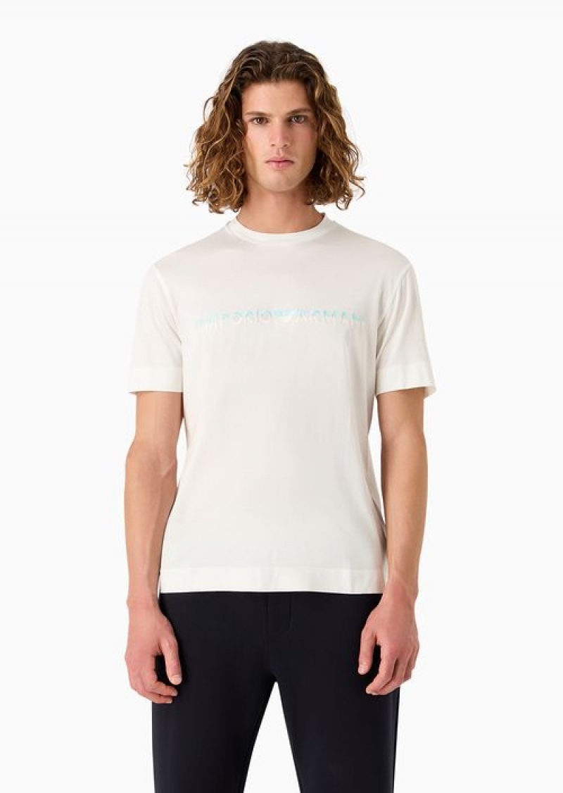 White Emporio Armani Lyocell-blend Jersey T-shirt With Two-tone Embroidered Asv Logo | EA-SN58639