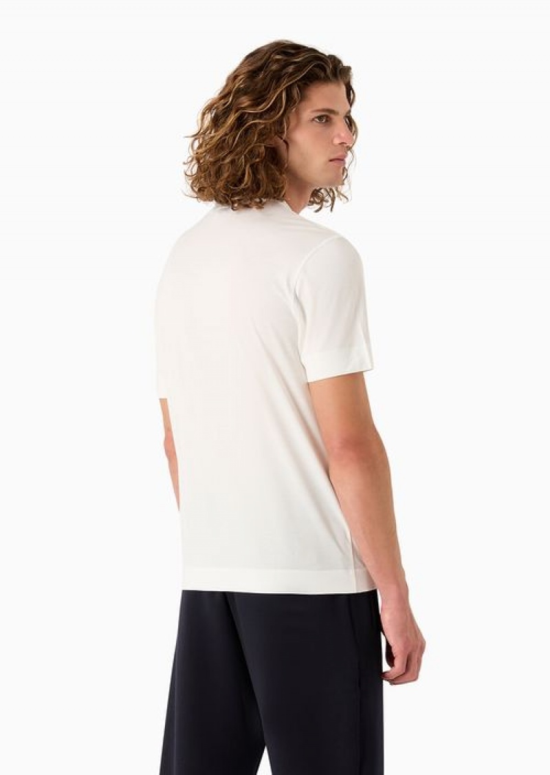 White Emporio Armani Lyocell-blend Jersey T-shirt With Two-tone Embroidered Asv Logo | EA-SN58639