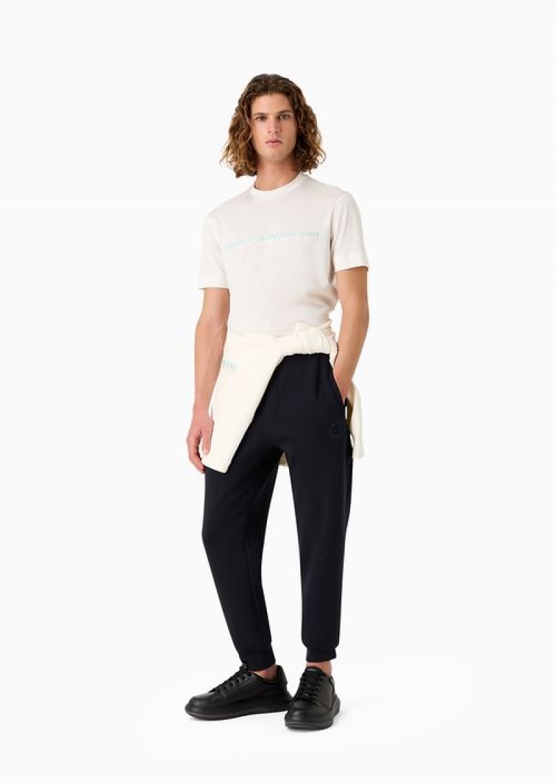 White Emporio Armani Lyocell-blend Jersey T-shirt With Two-tone Embroidered Asv Logo | EA-SN58639