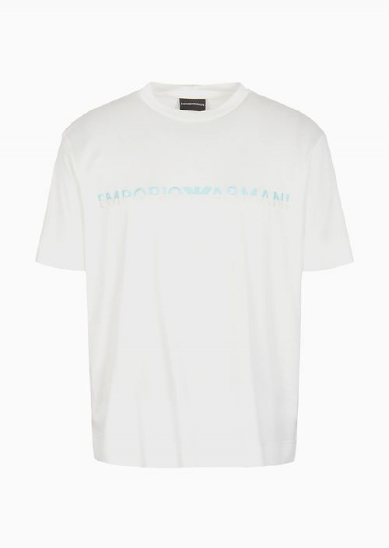 White Emporio Armani Lyocell-blend Jersey T-shirt With Two-tone Embroidered Asv Logo | EA-SN58639