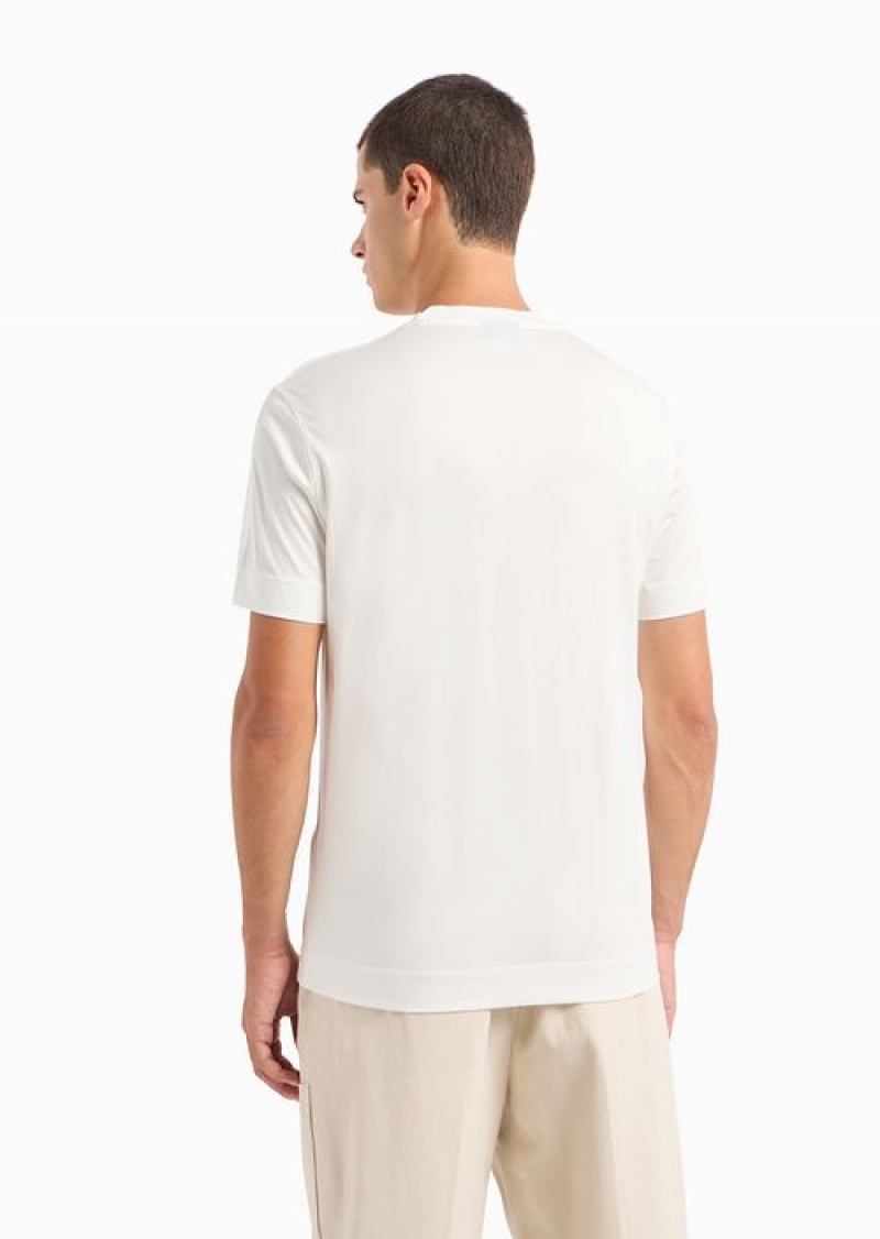 White Emporio Armani Lyocell-blend Jersey T-shirt With Asv Rubberised Logo Stripe On The Pocket | EA-SN58658