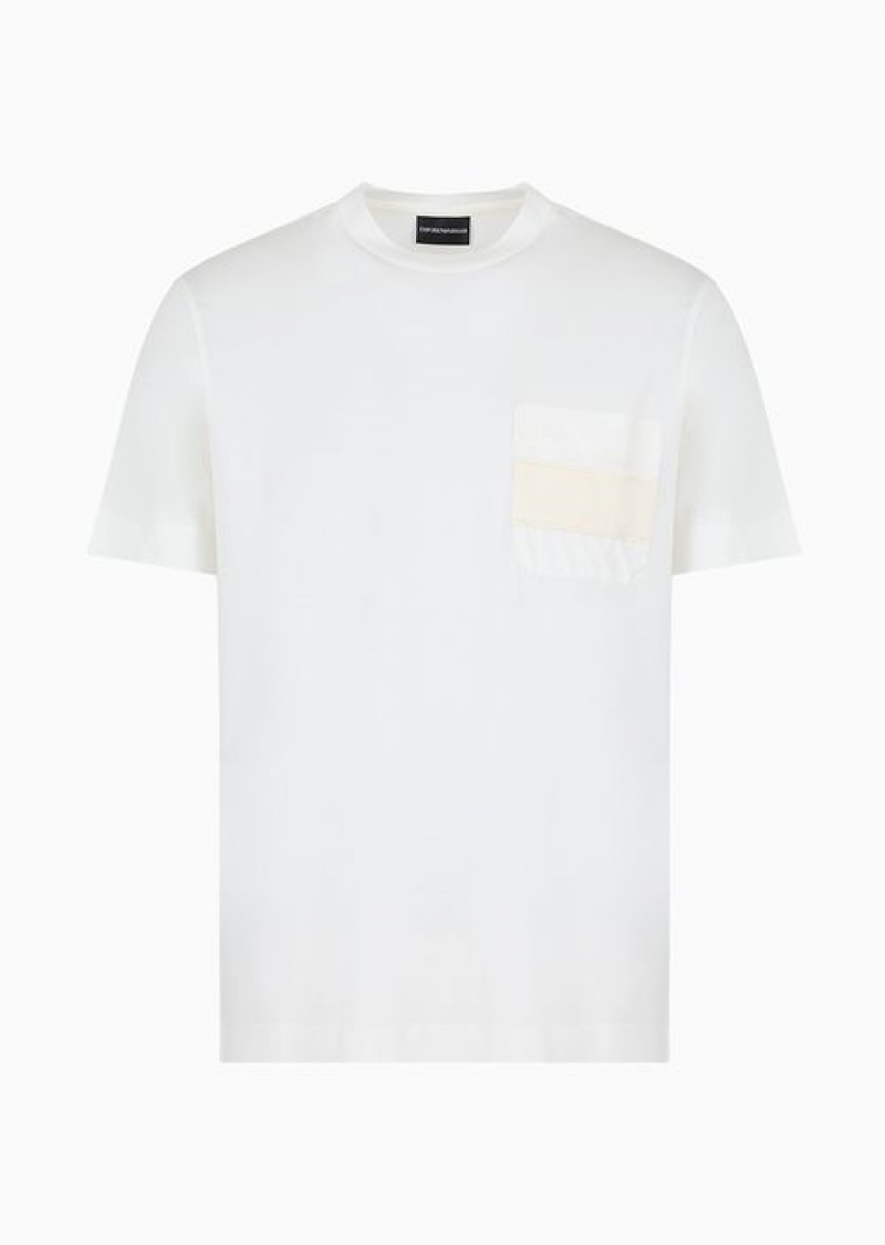 White Emporio Armani Lyocell-blend Jersey T-shirt With Asv Rubberised Logo Stripe On The Pocket | EA-SN58658