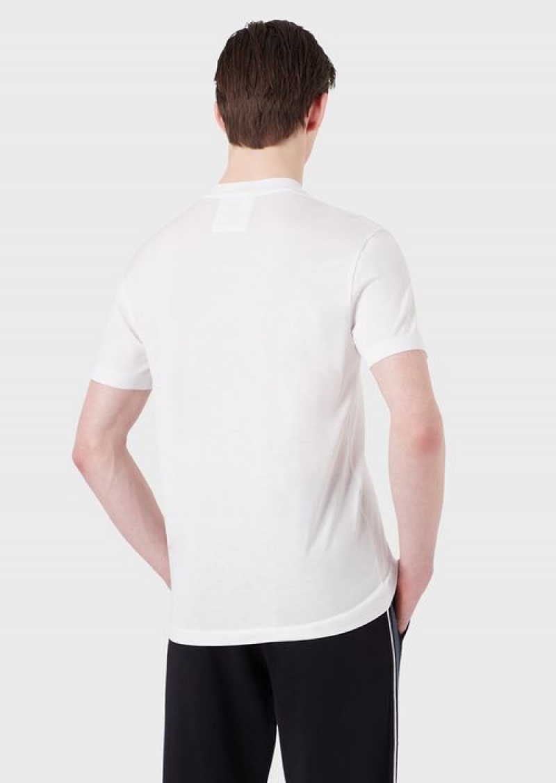 White Emporio Armani Lyocell-blend Jersey T-shirt With Asv Micro Logo Lettering | EA-SN58739