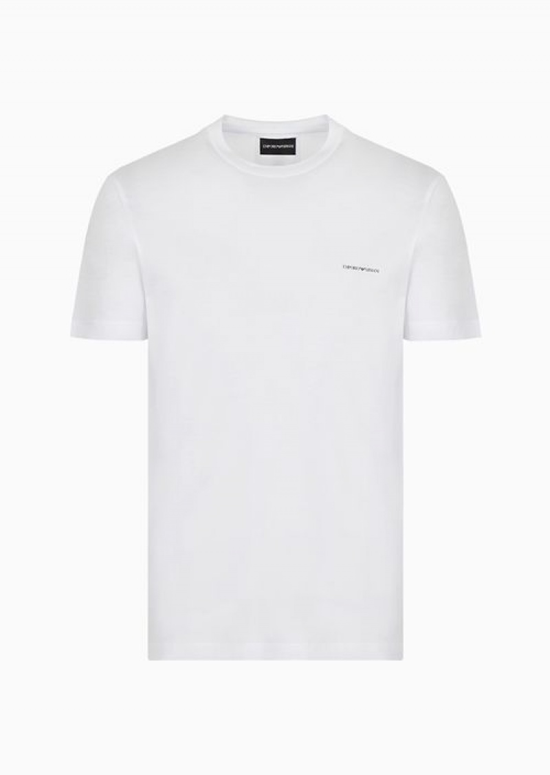 White Emporio Armani Lyocell-blend Jersey T-shirt With Asv Micro Logo Lettering | EA-SN58739