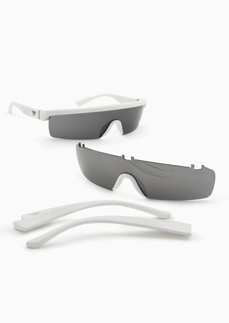 White Emporio Armani Men’s Rectangular Sunglasses With Interchangeable Lenses | EA-SN59469