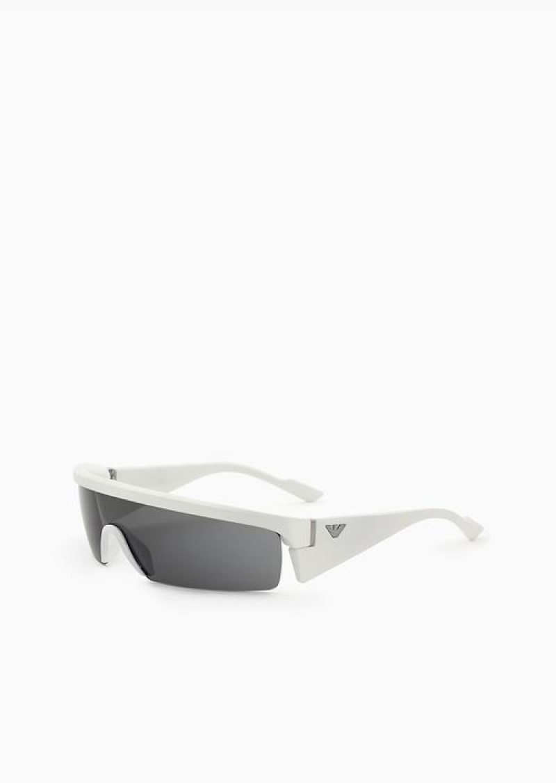 White Emporio Armani Men’s Rectangular Sunglasses With Interchangeable Lenses | EA-SN59469