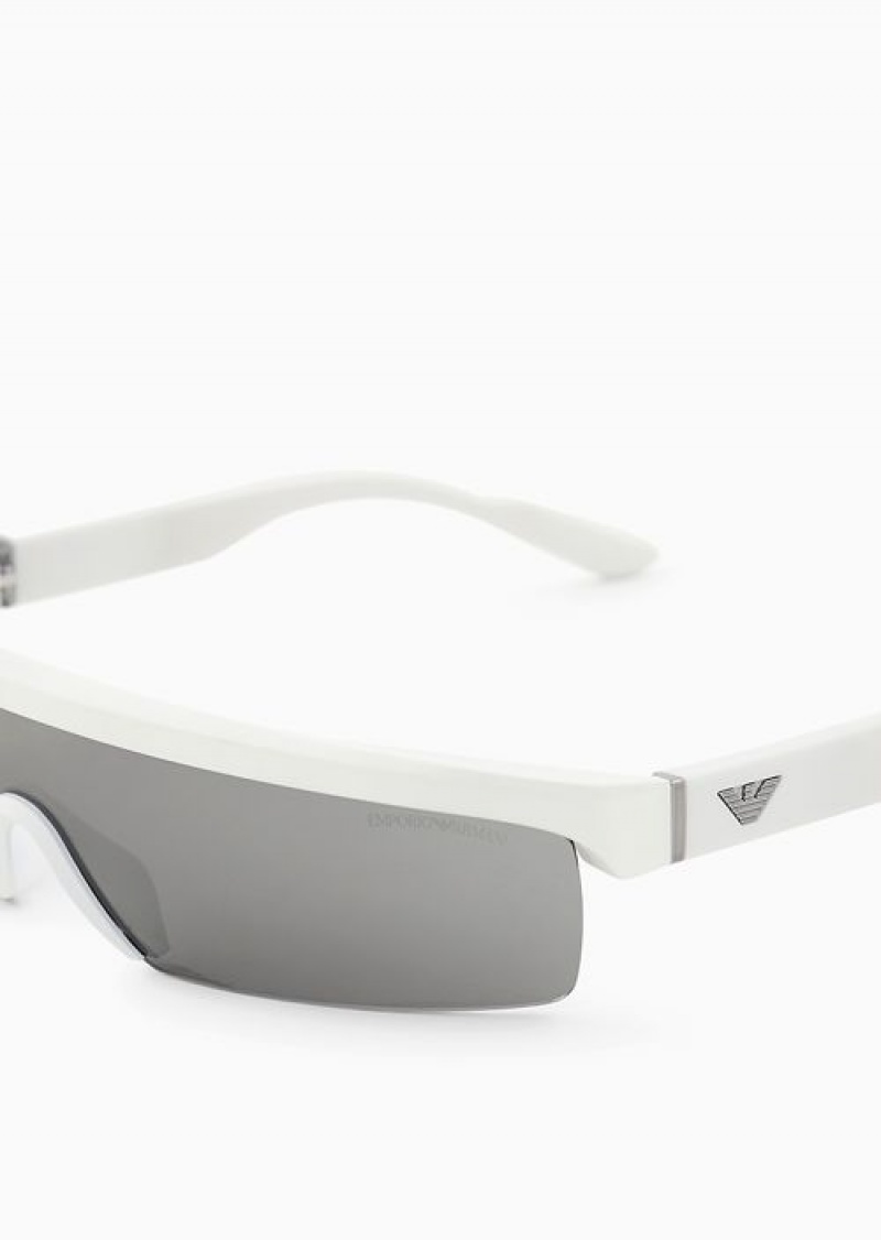 White Emporio Armani Men’s Rectangular Sunglasses With Interchangeable Lenses | EA-SN59469