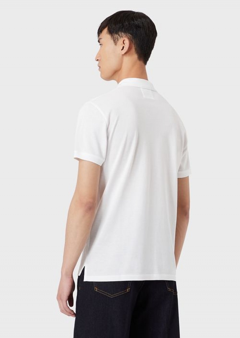 White Emporio Armani Mercerised Piqué Polo Shirt With Micro Eagle | EA-SN58461