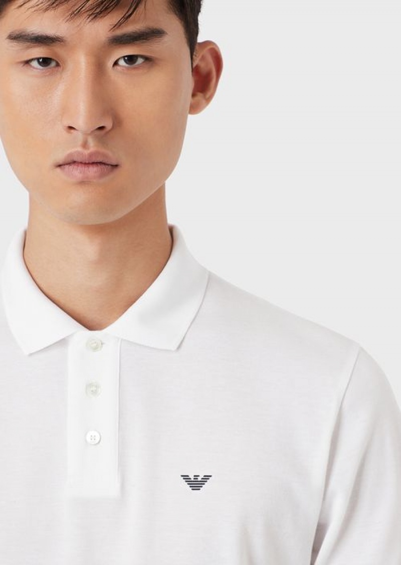 White Emporio Armani Mercerised Piqué Polo Shirt With Micro Eagle | EA-SN58461