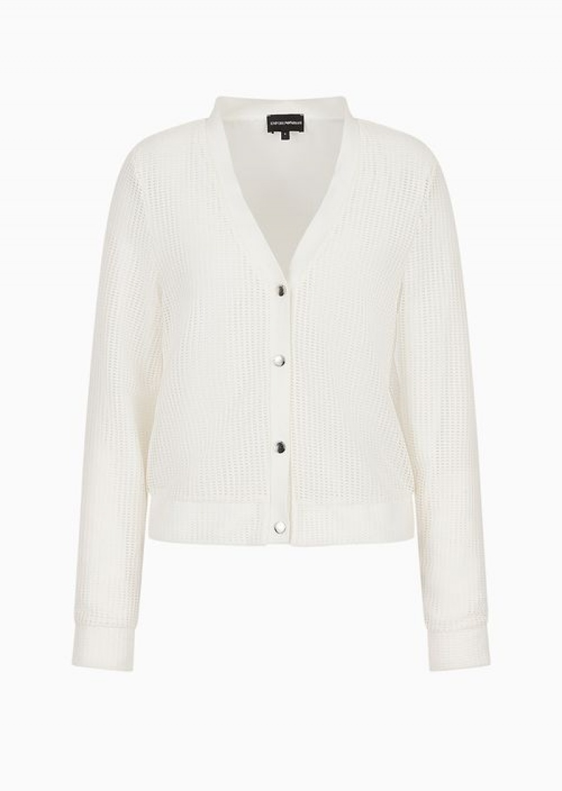 White Emporio Armani Mesh V-neck Cardigan | EA-SN56658