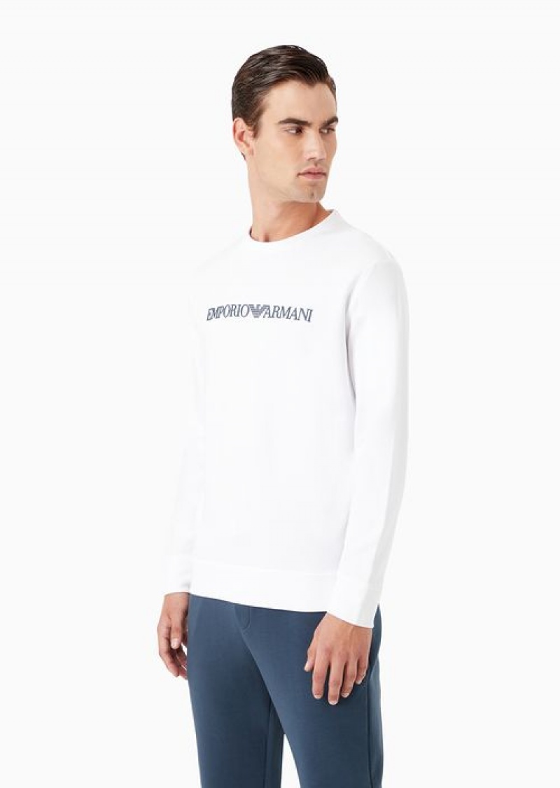 White Emporio Armani Modal-blend Sweatshirt With Logo Print | EA-SN58535