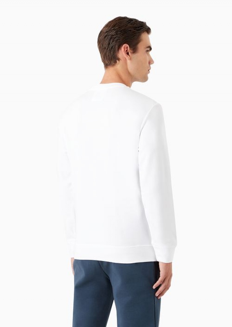 White Emporio Armani Modal-blend Sweatshirt With Logo Print | EA-SN58535