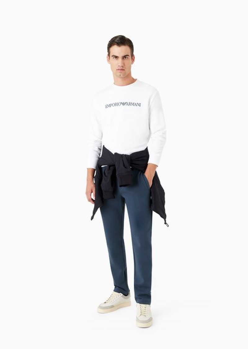 White Emporio Armani Modal-blend Sweatshirt With Logo Print | EA-SN58535