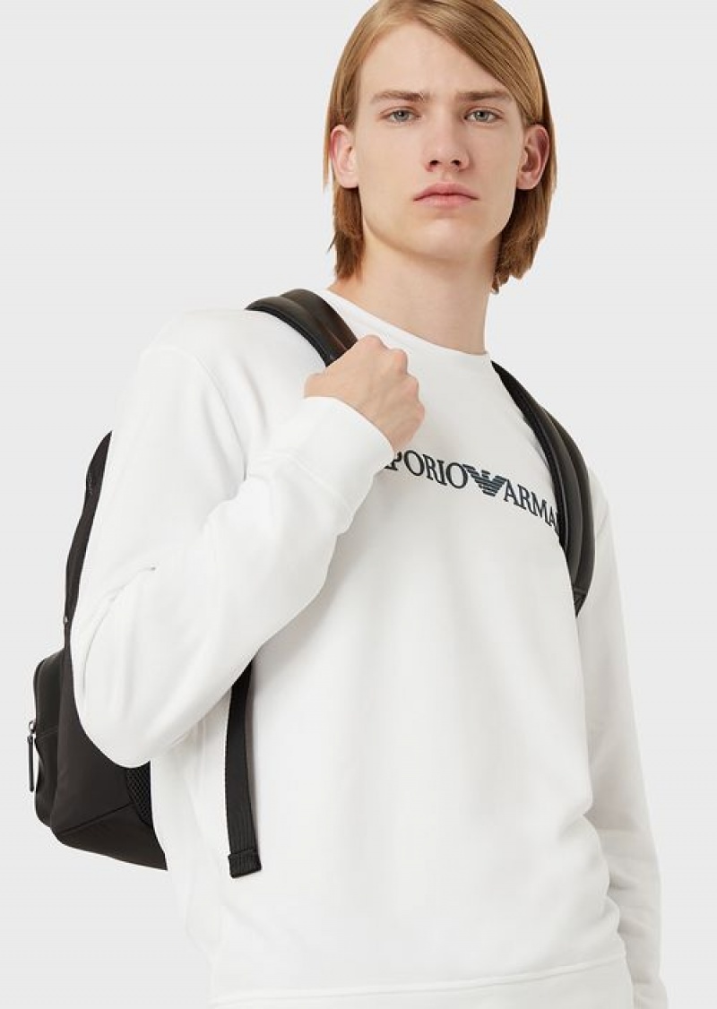 White Emporio Armani Modal-blend Sweatshirt With Logo Print | EA-SN58535