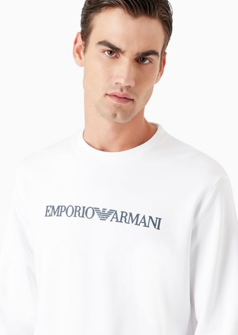 White Emporio Armani Modal-blend Sweatshirt With Logo Print | EA-SN58535